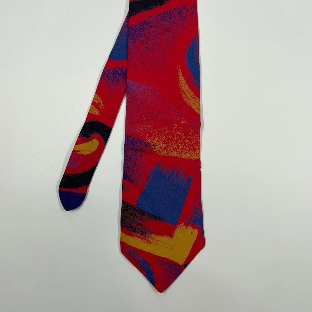 Fling Red Abstract Brushstroke Rayon Necktie Mens OS